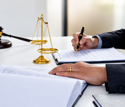 Legal Contract Signing with Scales and Gavel